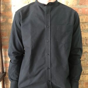Men’s Long Sleeve Black Oxford with Band Collar